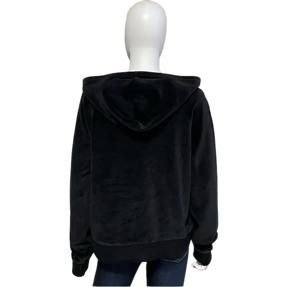 Brunette The Label BLONDE Embroidered Velour Hoodie in Black. Size Medium. - Picture 5 of 7